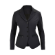 Ein stilvolles schwarzes Blazer für Frauen mit Reverskragen, fünf Knöpfen und zwei Fronttaschen, mit einem eleganten Design.
