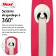 Laisse rétractable pour chien Flexi en rose, avec un système de guidage à 360° pour une utilisation sans enchevêtrement, avec un texte en français détaillant ses avantages.