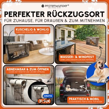 Schwarzer Metall-Tierkäfig mit Kunststoffboden auf grünem Gras im Freien.