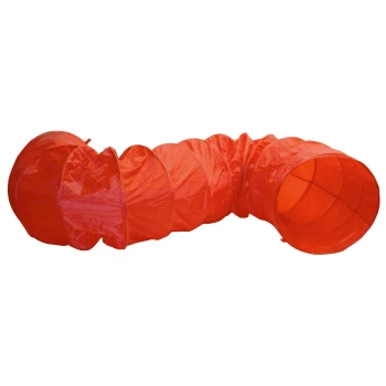 Roter zusammenklappbarer Haustiertunnel aus Stoff, entworfen für kleine Tiere oder Haustiere zum Spielen und Verstecken.