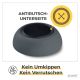 Rutschfeste Haustierschüssel mit einem strukturierten Boden, auf dem die Texte "Kein Umkippen Kein Verrutschen" und "Antirutsch-Unterseite" zu sehen sind.