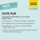 Verpackung für Katzenfutter für Erwachsene mit der Aufschrift "PUTE PUR", die ausgewogene Nährstoffe, hypoallergene Eigenschaften und Eignung für empfindliche Katzen hervorhebt.