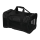 Sac de transport pour animaux noir avec des côtés en maille, des poignées robustes et une fermeture éclair, conçu pour transporter de petits animaux.