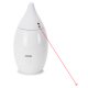 Weißer Haustierspielzeug-Laserpointer in Tropfenform, mit sichtbarem roten Laserstrahl und dem Wort "ZOOM" auf der Vorderseite.