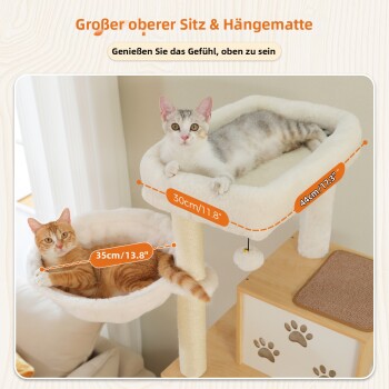 Orange getigerte Katze liegt auf einer großen Hängematte mit Stahlrahmen und ultraweichem Plüsch, Maße 41 cm mal 48 cm.