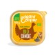 Emballage de nourriture pour chien Edgard Cooper, 100g, présentant une silhouette de dinde brune, le texte "BIO DINDE" et l'étiquette "Sans céréales" sur un fond jaune.
