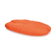 Oranges Haustierbett mit einem weichen, gepolsterten Design, das ein strukturiertes Fischgrätenmuster und eine abgerundete Form aufweist.