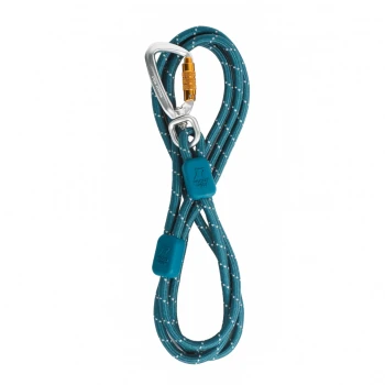 Führleine Rope Thin Teal Haustierleine mit weißen Punkten und einem Metallkarabiner, ausgestattet mit blauen Gummigriffen mit "WOLF WOLF"-Markierung.