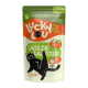 Lucky Lou Katzenfutterverpackung mit einer verspielten schwarzen Katze. Höhepunkte: "Rind & Wildschwein mit Kürbis," "Getreidefrei," "Kein Zuckerzusatz."