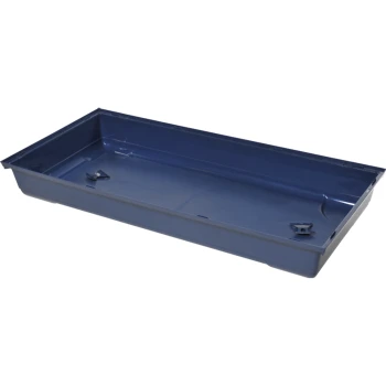 Blue plastic pet litter tray with raised edges, designed for easy cleaning and containment of litter.