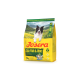 Gelber Josera-Hundefuttersack 'Sea Fish & Rice' mit einem Border Collie; Schriftzüge 'Adult', 'All Sizes', 'Salmon Oil'.
