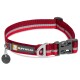 Rotes Hundehalsband mit reflektierenden Streifen, ausgestattet mit einem schwarzen Anhänger und einem Logo, das "RUFFWEAR" liest.