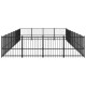Schwarzes Metall-Haustierspielgehege mit vertikalen Stäben und quadratischer Form, entworfen für den Innen- oder Außenbereich.