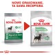 Porównanie opakowania karmy dla psów Royal Canin Mini Digestive Care, podkreślające hasła "Poprawia jakość stolca" i "92% poprawiona jakość stolca."
