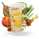Curapet DarmKraft Superfood-Pulver für Hunde, mit einem Cartoon-Hund und Zutaten wie Apfel, Kokosnuss und Kräutern, mit einem 'BIO'-Label.