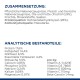 Verpackung für Haustierfutter mit deutschem Text, der die Zusammensetzung und analytische Komponenten wie Protein, Fett und Vitamine beschreibt.