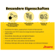 Gelbe Josera-Hundefutter-Information: 'Besondere Eigenschaften' — Symbole mit der Beschriftung Monoprotein, Getreidefreie Rezeptur, Kräuter & Früchte.