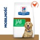 Torba z karmą Hill's Prescription Diet j/d o obniżonej kaloryczności dla psów, z przedstawieniem golden retrievera i ikoną kurczaka. Tekst brzmi 'MOBILNOŚĆ'.
