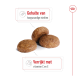 Huisdierenvoederpellets met tekst die de hoge eiwitinhoud benadrukt en verrijkt is met vitamines C en E.