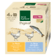 Paquet de nourriture pour animaux Real Nature Original avec 4 x 100g de portions en gelée : poulet avec haricots verts et courgettes, et poulet avec saumon, pois et carottes.