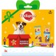 Pedigree-Haustier-Leckerli-Geschenkbox mit dem Text "Season of Goodies", enthält Rodeo- und Dentastix-Snacks sowie einen Jumbone-Leckerli.
