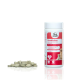 Flasche mit "Knobbletten" Hundefutterergänzung mit verstreuten Tabletten daneben, mit Angaben zu natürlichen Inhaltsstoffen und tierärztlicher Empfehlung.