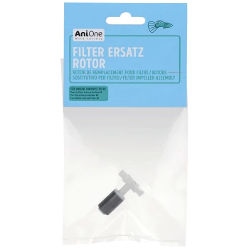 Rotor de filtre de remplacement pour filtre interne AniOne 80, présenté dans un emballage transparent avec un fond bleu et un graphique de poisson.
