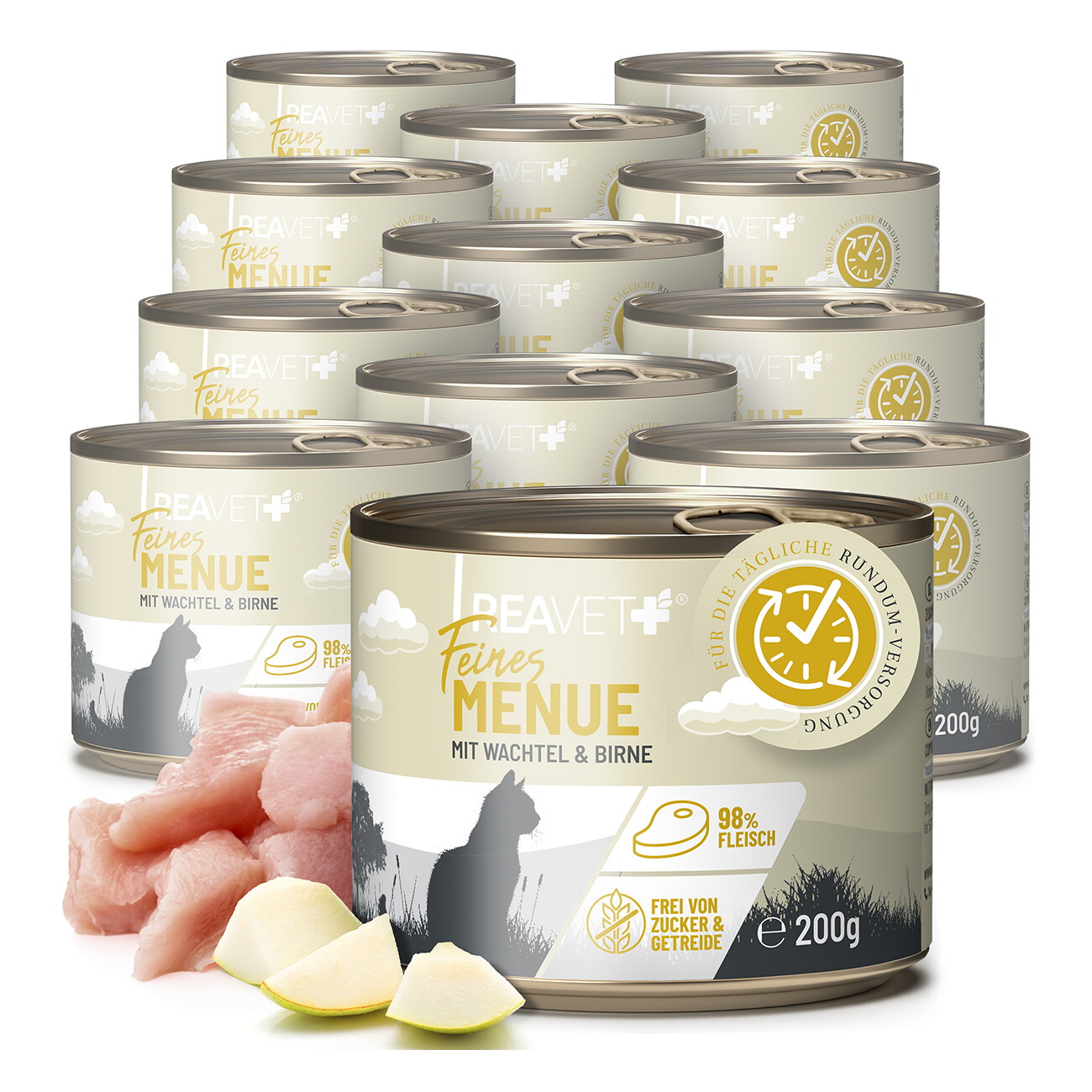 REAVET Feines Menue Katzenfutter - Huhn mit Wachtel & Birne | 12 x 200g
