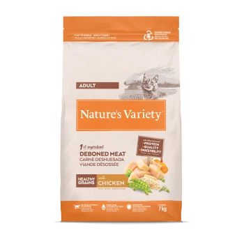 Sac de nourriture pour chat adulte Nature's Variety avec poulet désossé, céréales saines et bienfaits pour le pelage, la digestion et l'immunité, 7 kg.