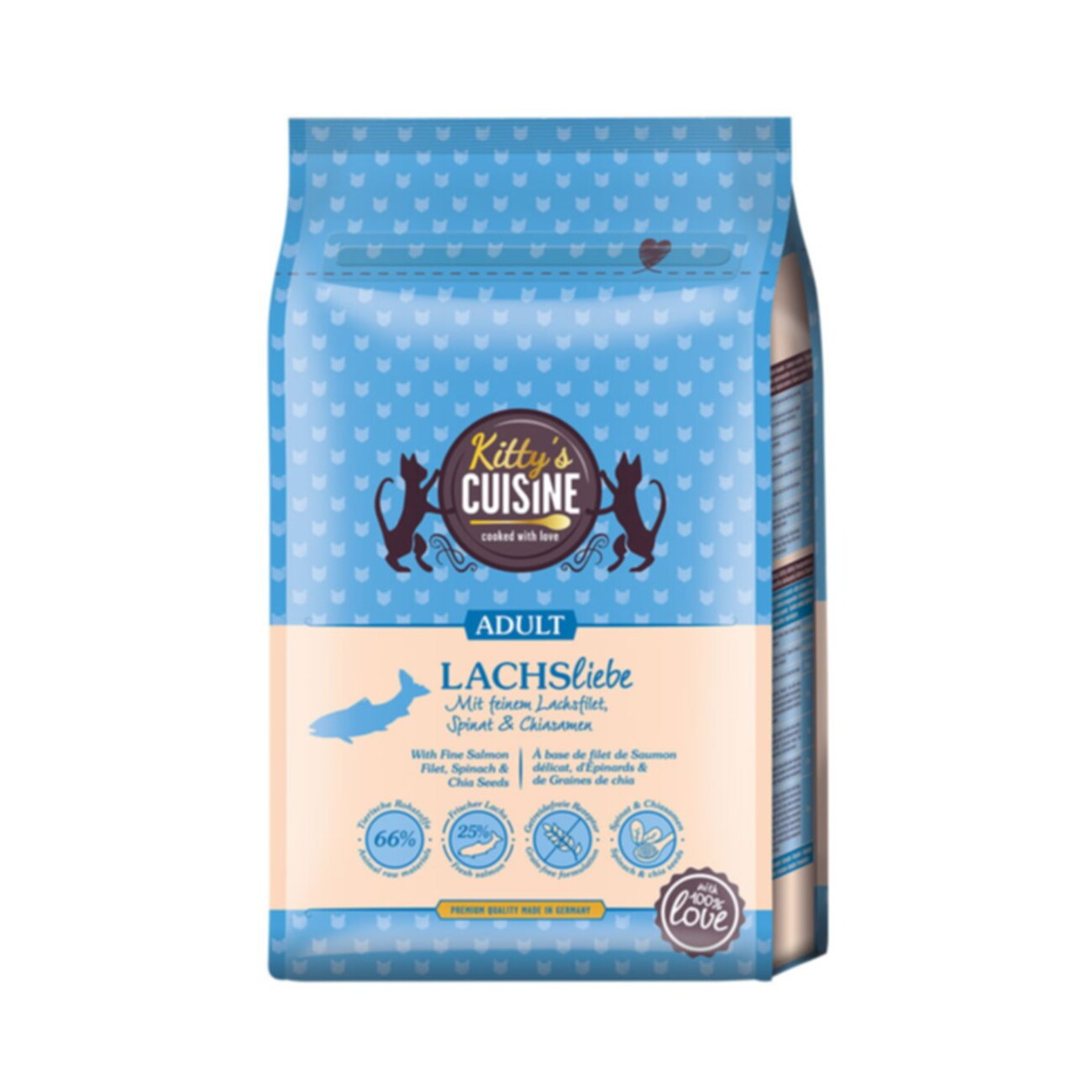 Kitty's Cuisine Trockenfutter Katze Adult Lachsliebe mit feinem Lachsfilet, Spinat und Chiasamen 2x2 kg