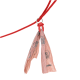 Roter Hundekotbeutelhalter mit zwei hängenden rosa Beuteln, mit dem Text "TAKE CARE" darauf gedruckt.
