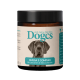 Braunes Glas mit der Aufschrift "Dogcs Anti-Aging Nutrition" und einem Bild eines grauen Hundes, mit "OMEGA 3 KOMPLEX Mit Leinsamen & Schizochytrium."