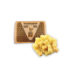 Mikrowellengeeignete Käse-Puffs-Hundeleckerlis in einer braunen Verpackung mit einem Cartoon-Hundelogo, mit 100% natürlichen, knusprigen, glutenfreien Snacks.