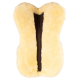 Weiches gelbes Haustierbett mit einer plüschigen Textur und einer braunen gesteppten Mittelnaht, entworfen für Komfort und Wärme.