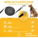 Schwarze Mini-Leine für Katzen und kleine Hunde, erhältlich in den Größen S (5m), M (10m) und L (15m), geeignet für Haustiere bis 10 kg.