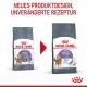 Bild zeigt zwei Beutel Royal Canin Katzenfutter mit der Aufschrift "Appetite Control" mit einem neuen Design rechts, mit einer Katze und ernährungsbezogenen Angaben.