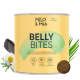 Dose Milo & Mia Daily Bites für Hunde, beschriftet mit "Magen & Darm," mit präbiotischen Inhaltsstoffen, neben einer kleinen runden Leckerei.