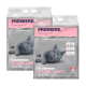 Zwei Tüten Premiere klumpendes Katzenstreu, mit einer grauen Katze und beschriftet mit Babypuderduft und 12 kg Gewicht.