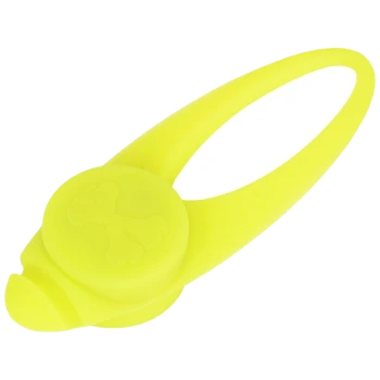 Heller gelber Silikon-Haustier-Leckerlispender in Form eines Knochens, mit einem strukturierten Griff und einem runden Deckel mit Knochen-Design.