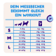 Affiche : « TON VERRE-MESURE VA BIENTÔT FAIRE UN ENTRAÎNEMENT » tableau d'alimentation pour chiens avec silhouettes, tailles S/M/L, 0–40 kg et portions de 13–361 g.