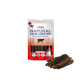 Verpackung von natürlichen Hundekauartikeln aus Rinder-Magen mit luftgetrockneten Leckereien, mit einem Hundebild und einem Text, der 100% natürliche Zutaten hervorhebt.