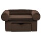 Braunes Haustiersofa mit abgerundeten Armlehnen und einem abnehmbaren Kissen, mit einem versteckten Stauraum darunter.