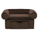 Braunes Haustiersofa mit abgerundeten Armlehnen und einem abnehmbaren Kissen, mit einem versteckten Stauraum darunter.