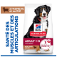 Sac Hill's Science Plan avec grand chien noir et blanc ; texte : « Adulte 1-6 Grandes races », « avec Agneau & Riz », « 3 bienfaits essentiels ».