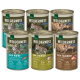 Sechs Dosen Real Nature Wilderness Adult Katzenfutter, mit Geschmacksrichtungen: Frisches Wasser, Wahres Land und Weite Savanne, mit 97% Fleischgehalt.
