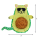 Avocado-förmiges Katzenspielzeug aus Plüsch mit Sonnenbrille, Garn-'Kern' und gepunktetem Schwanz, beschriftet mit 3" x 3"
