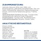 Verpackung für Haustierfutter mit Zutatenliste auf Deutsch, die Getreide, Eier und Nährwertanalyse mit Protein- und Vitamininhalt hervorhebt.