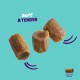 Three brown cylindrical pet treats on teal background with text 'soft & TENDER' and 8mm size indicator.