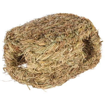 Ein natürlicher Gras-Heutunnel für kleine Haustiere, aus fest gewobenem getrocknetem Gras, mit einem hohlen Zentrum zum Graben.