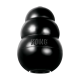 Schwarzes KONG Classic Gummihundespielzeug, dreistufige Form mit geprägtem 'KONG'-Logo.